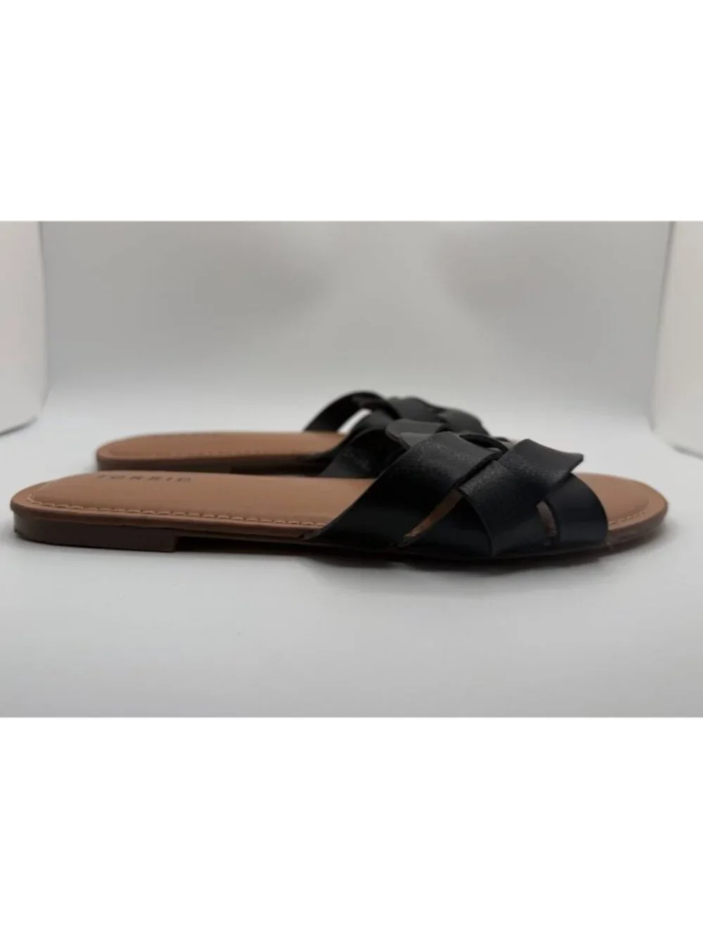 Torrid Black Woven Slide Sandals Women Size 8.5W Faux Leather Open Toe Shoes